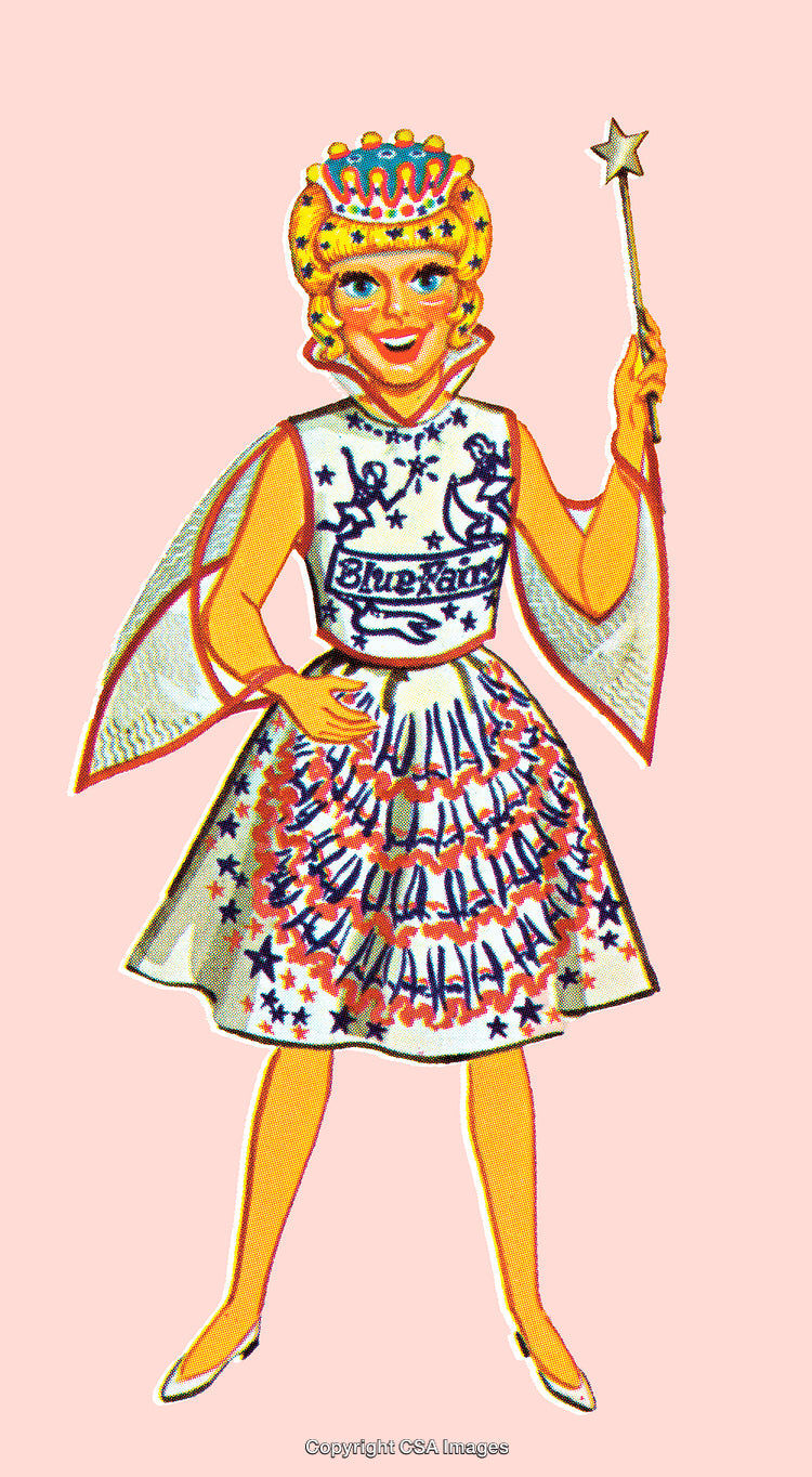 Whimsical Cartoon of a Cheerful Princess in Patriotic Dress with Magic Wand