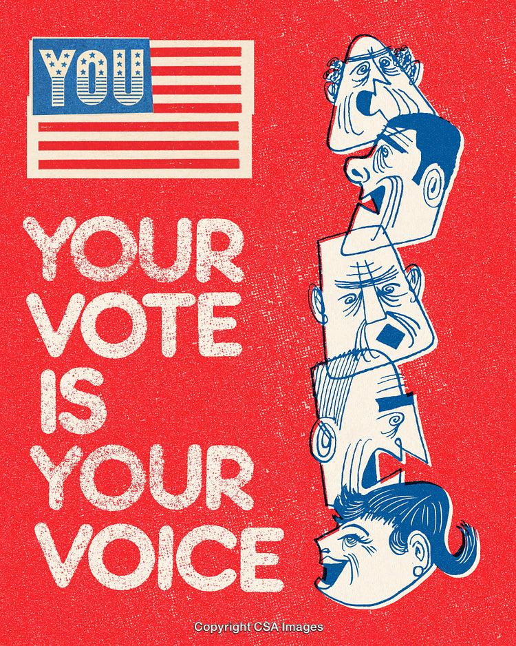 Illustration Promoting Voting with Patriotic Colors and Faces in Artistic Design
