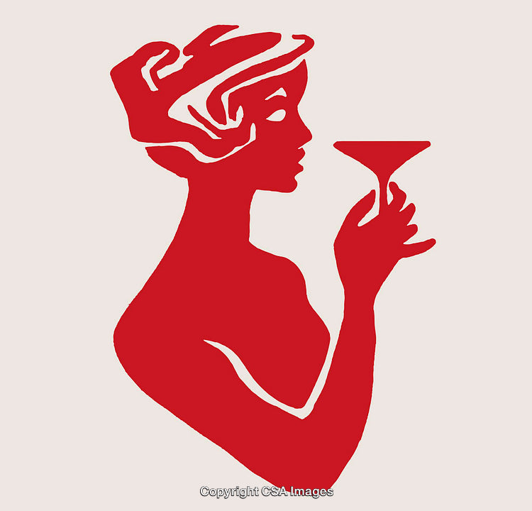 Elegant Red Silhouette of Woman Holding Martini Glass in Profile View