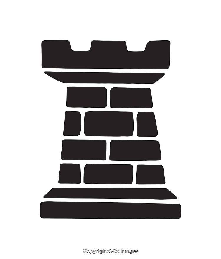 Black and White Line Art Illustration of a Chess Rook Tower