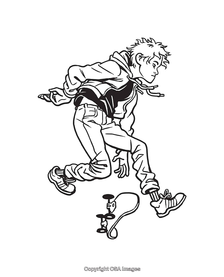 Dynamic Line Art of a Skateboarder in Motion Mid-Action Leap