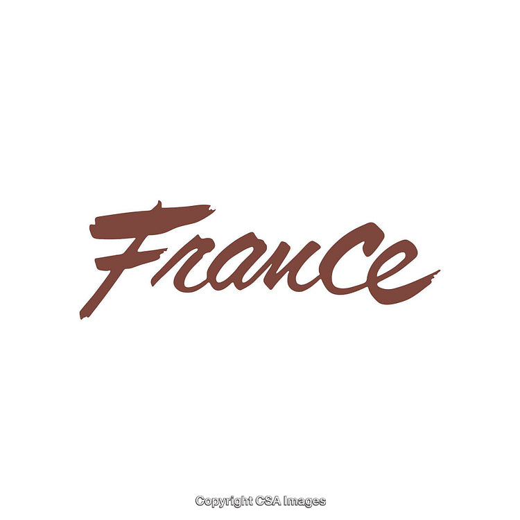 Stylized Brown Calligraphy Text of the Word France on a White Background