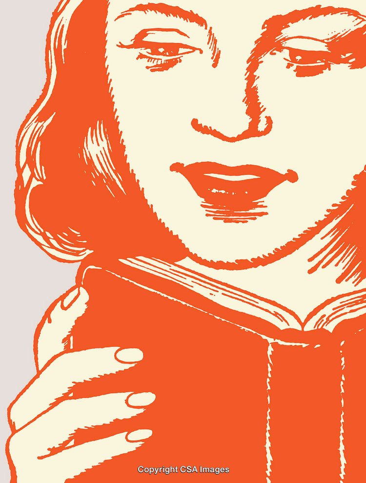 Vintage Line Art Illustration of a Woman Reading a Book
