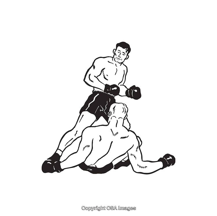 Black and White Line Art of a Boxing Match Scene