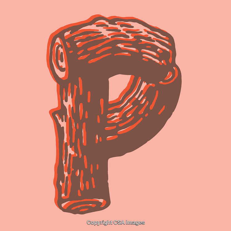 Creative Illustration of the Letter P with Log Texture Design