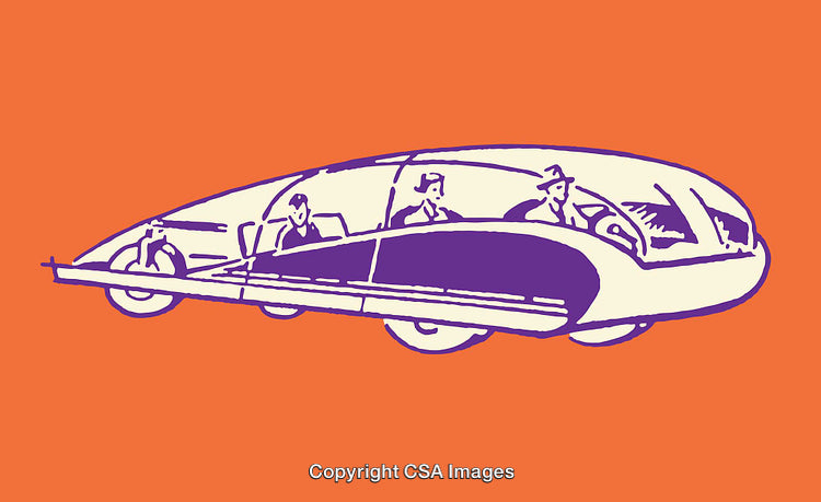 Retro Future Vehicle Art Illustration in Orange and Purple Colors