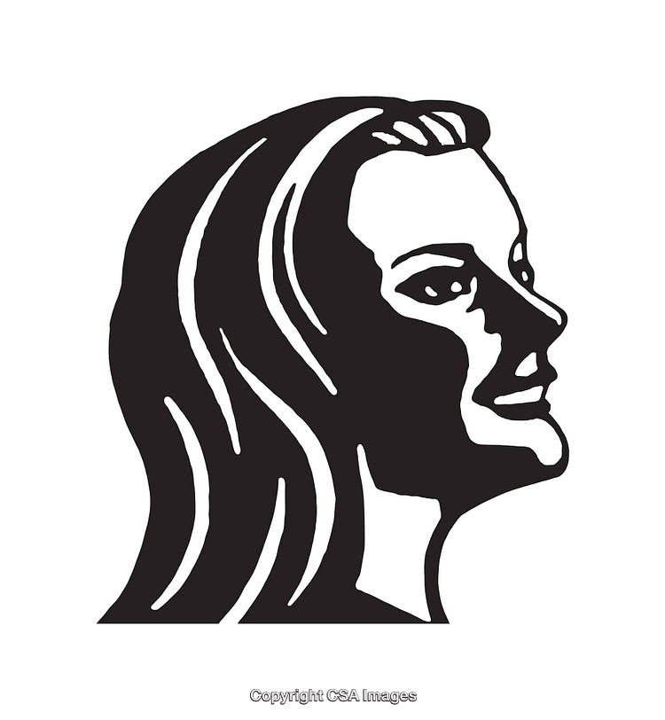 Elegant Black And White Line Art Illustration of a Smiling Woman