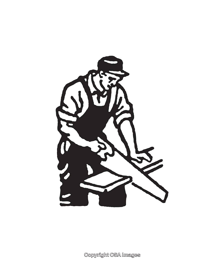 Vintage Style Black and White Drawing of a Skilled Worker Carpentry