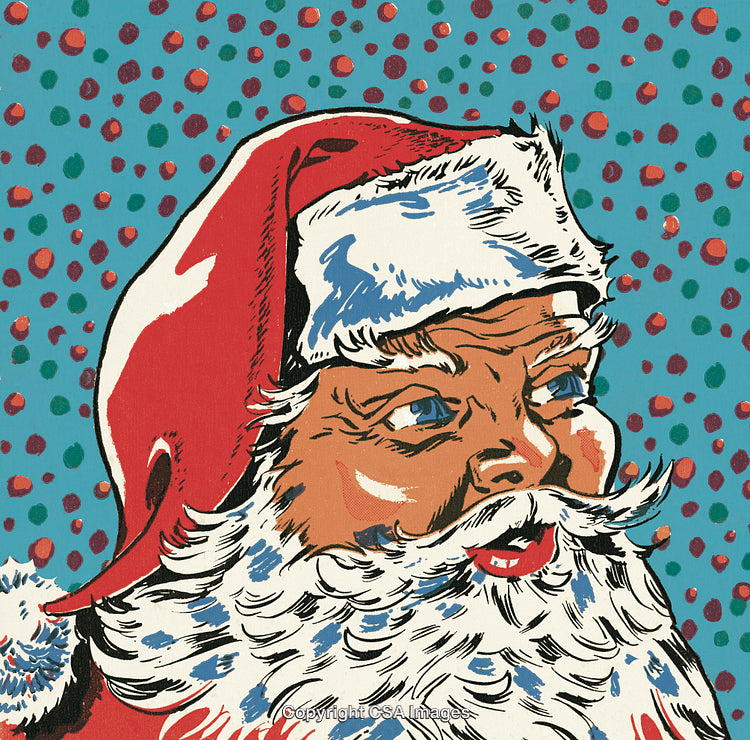Retro Illustration of Santa Claus with Colorful Festive Background