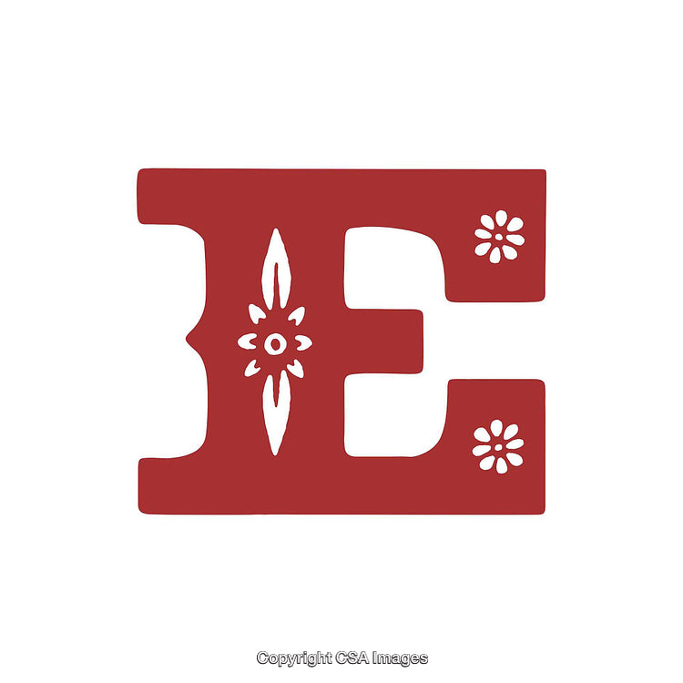 Decorative Red Letter E with Ornamental Patterns and Floral Design