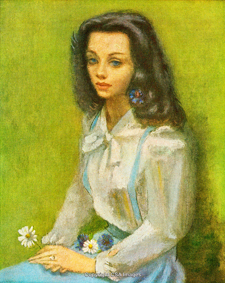 Portrait Of a Woman Holding Flowers in a Serene Artistic Style