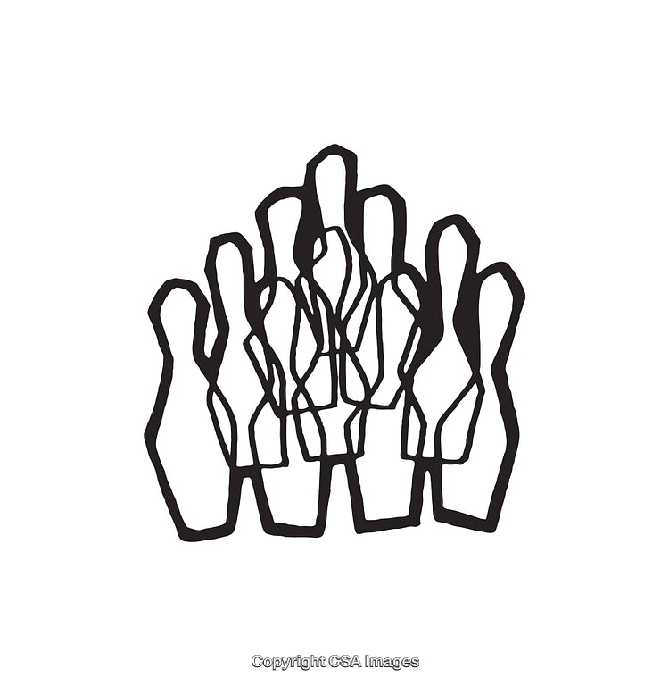 Abstract Black and White Line Art Depicting Overlapping Human Shapes