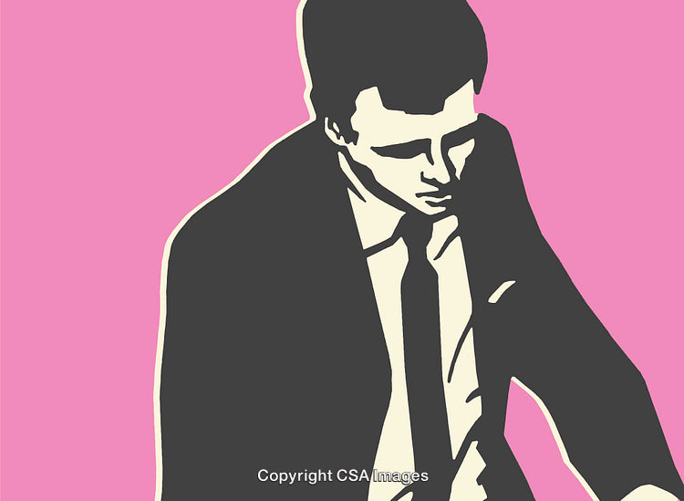 Stylized Illustration of a Professional Businessman in a Suit on Pink Background