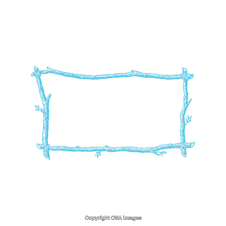 Decorative Blue Hand-Drawn Rectangular Frame Illustration with Twig Design