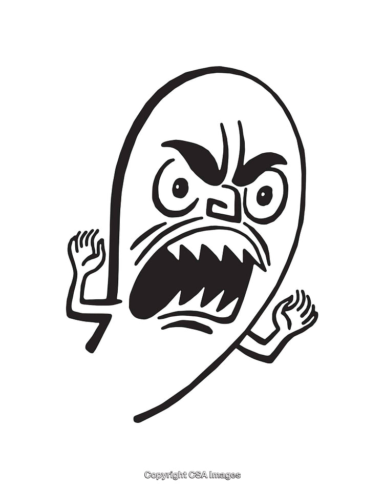 Angry Cartoon Character Expressing Emotion in Black and White Line Art Style