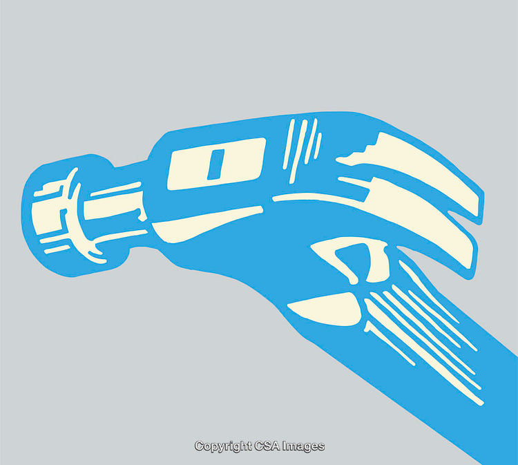 Minimalist Color Illustration of a Hammer in Blue and Cream Hue