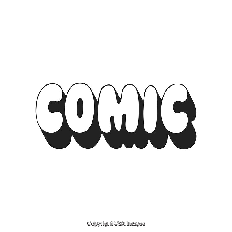 Monochrome Comic Style Text with Retro-Inspired Design on a White Background