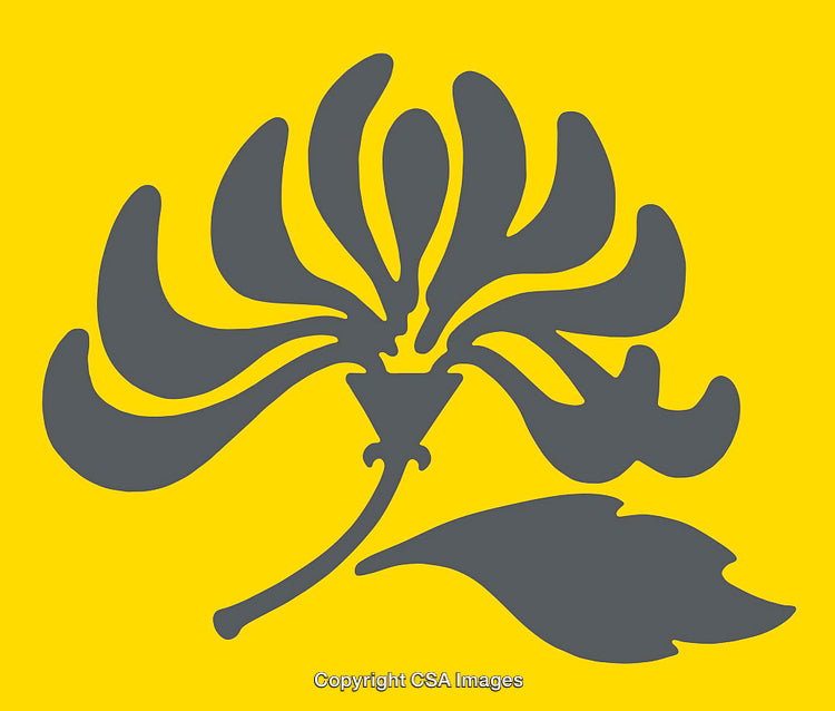 Stylized Gray Floral Artwork Silhouette on Bright Yellow Background