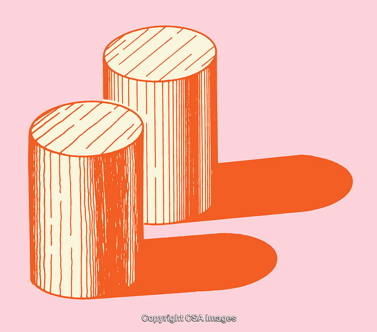 Two Stylized Log Shapes on Vibrant Pink Background