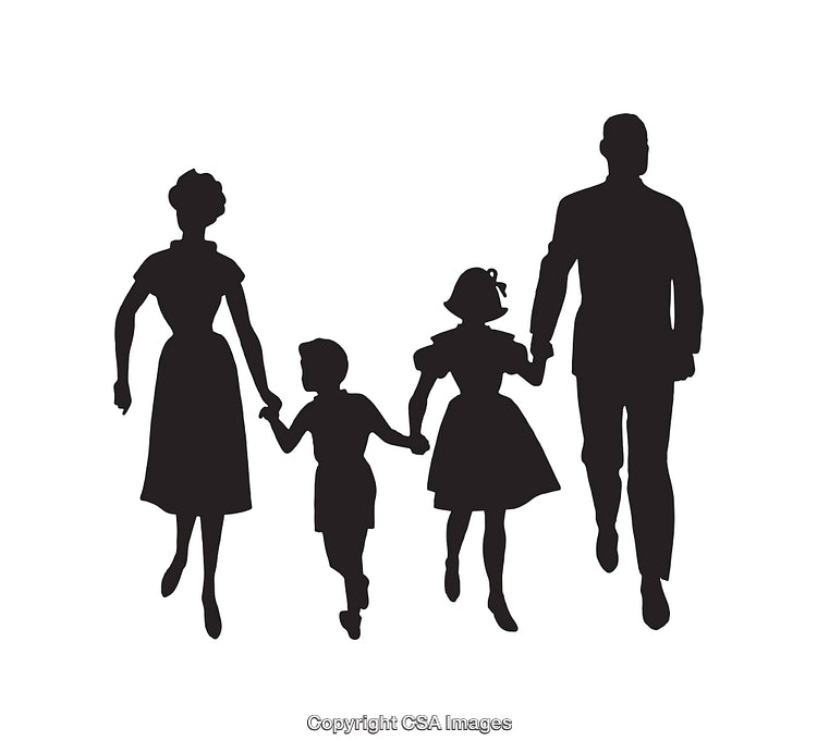 Silhouette of a Family Holding Hands in Black and White