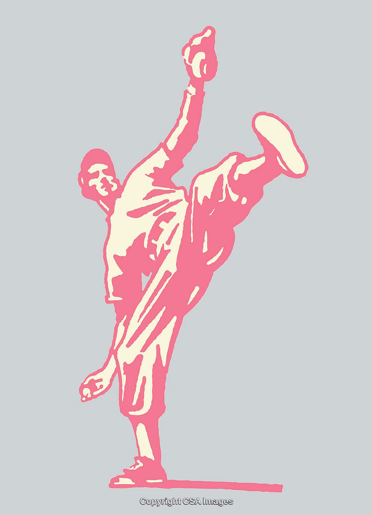 Stylized Illustration of a Baseball Player in a Unique Posing Moment