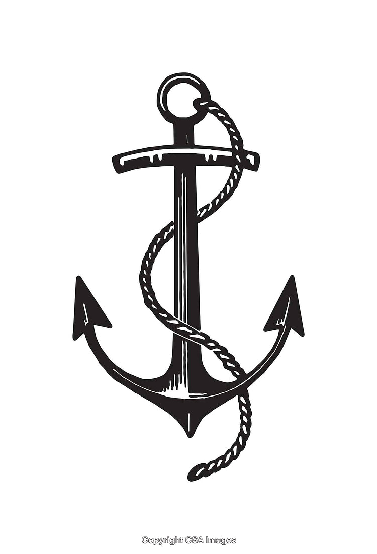 Black and White Illustration of an Anchor with Nautical Rope Detail