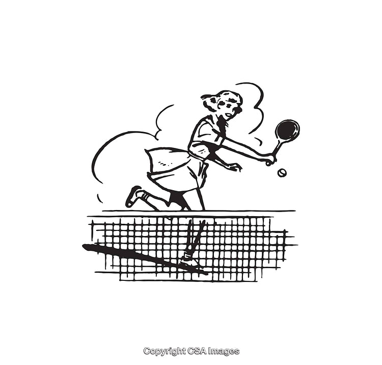 Vintage Line Art of a Female Tennis Player in Action