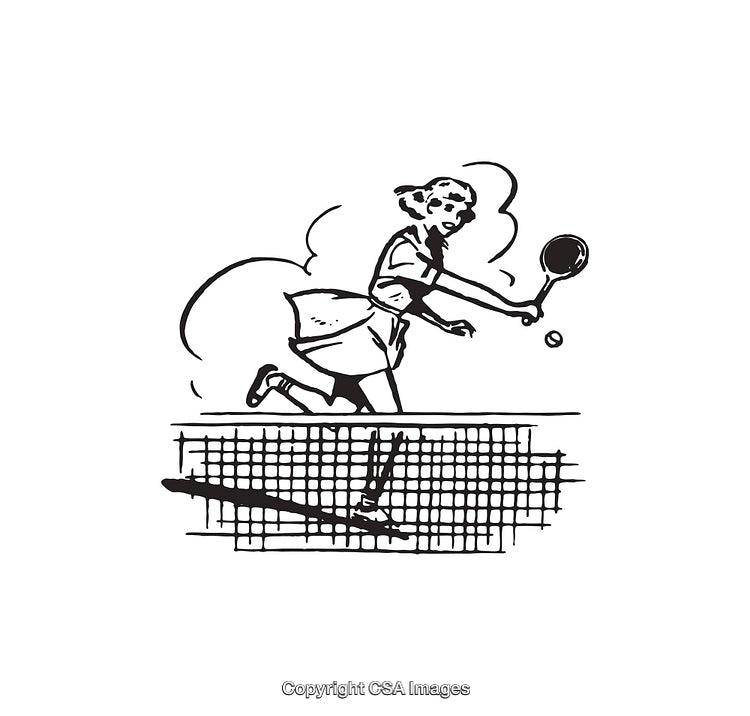 Vintage Line Art of a Female Tennis Player in Action