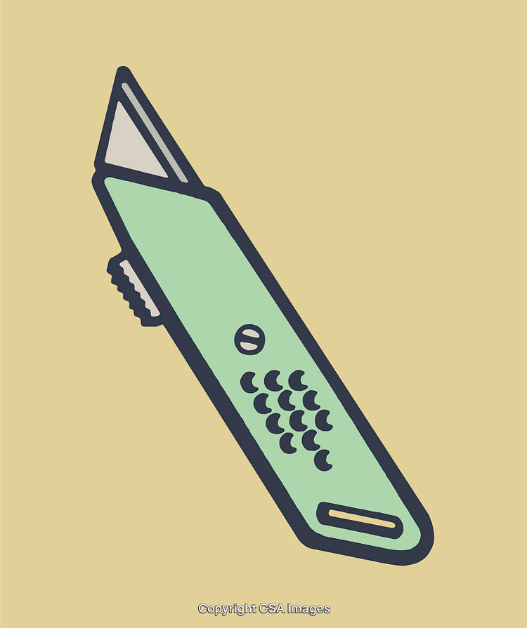 Green Utility Knife Line Art On a Minimalist Yellow Background