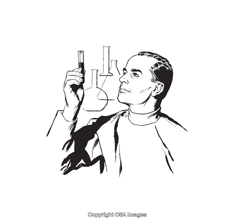 Scientist Examining a Test Tube Drawing in Minimal Line Art Style