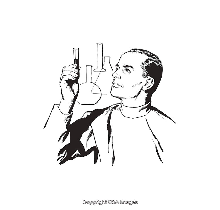 Scientist Examining a Test Tube Drawing in Minimal Line Art Style