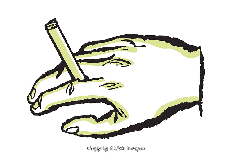Colorful Illustration of a Hand Holding a Cylinder Object in Outline Style