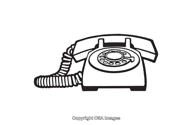 Black And White Illustration of a Classic Rotary Dial Telephone