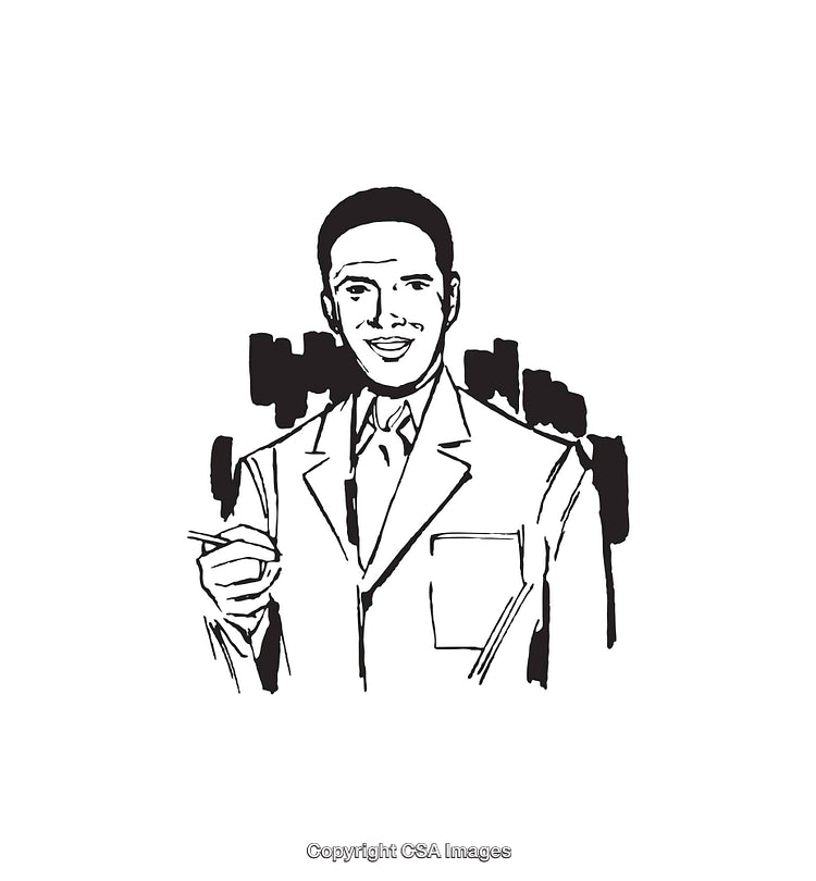 Black And White Illustration of a Man in a Business Suit