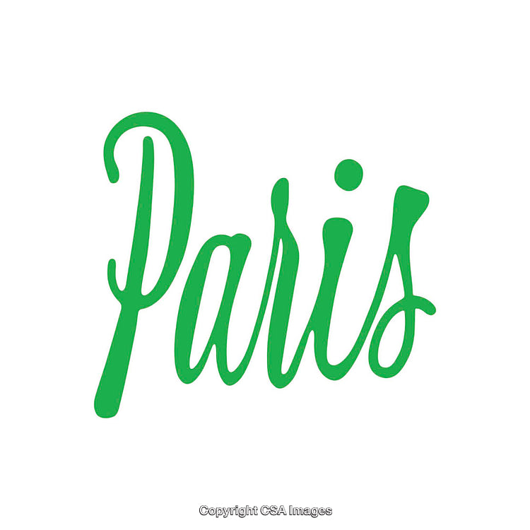 Green Stylized Text of the Word Paris on White Background
