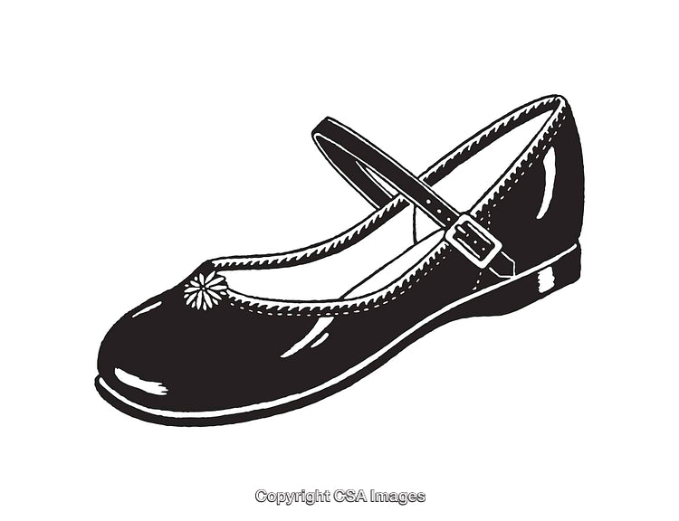Black and White Line Illustration of a Stylish Mary Jane Shoe