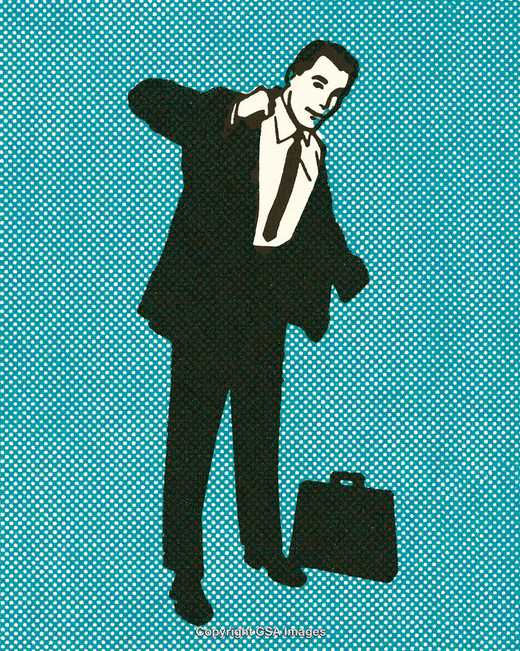 Retro Comic Styled Businessman with Briefcase on Polka Dot Background