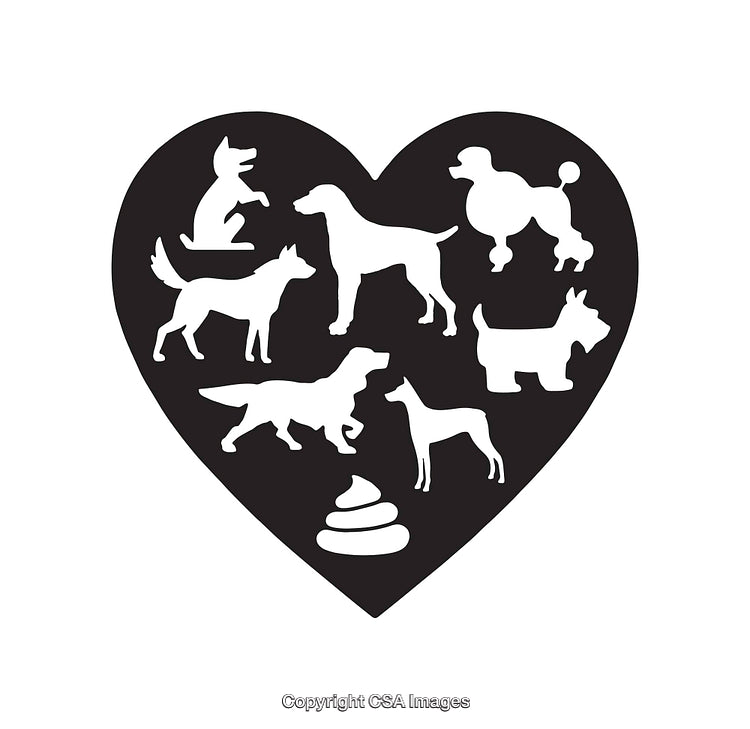 Heart-Shaped Design Featuring Dog Silhouettes in Black and White Illustration