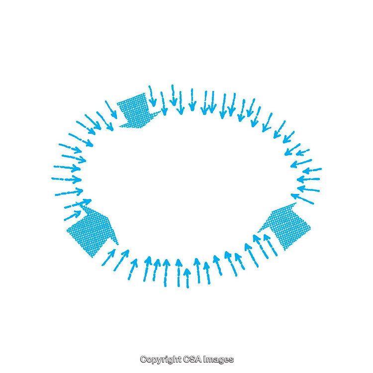 Abstract Blue Arrows Forming a Circular Pattern on a White Background