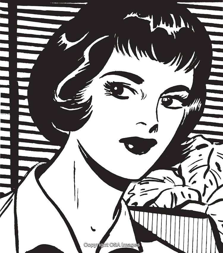 Vintage Pop Art Style Portrait of a Woman in Black and White