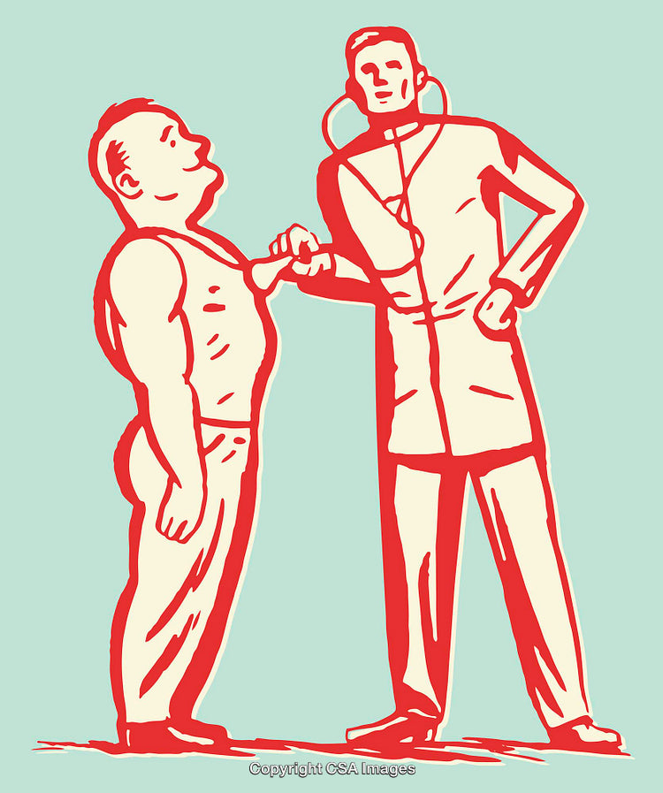 Illustrated Doctor and Patient Check-Up Scene in Retro Style