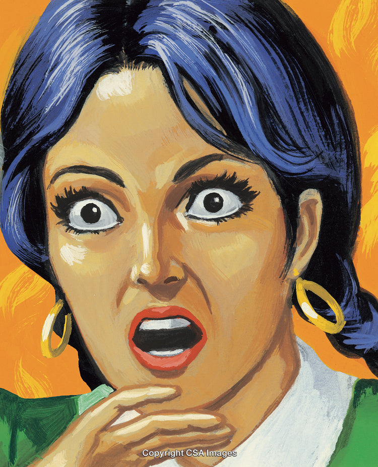 Illustration of a Surprised Woman with Bright Colors and Expressive Emotion