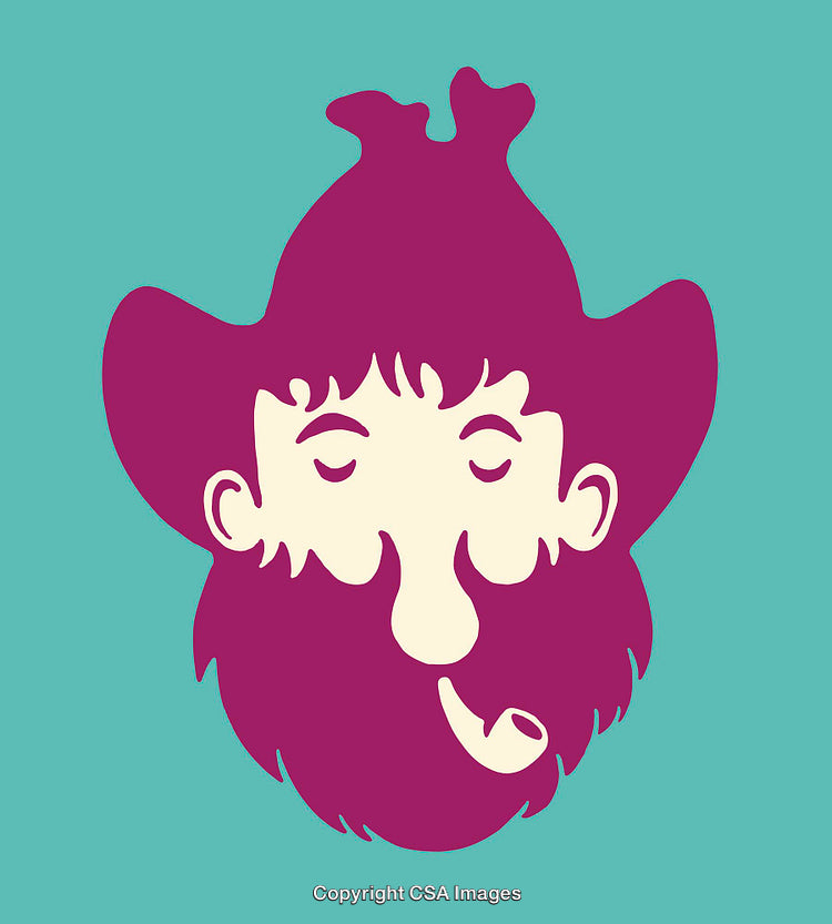Colorful Line Art Design Featuring Stylized Man with Beard and Hat