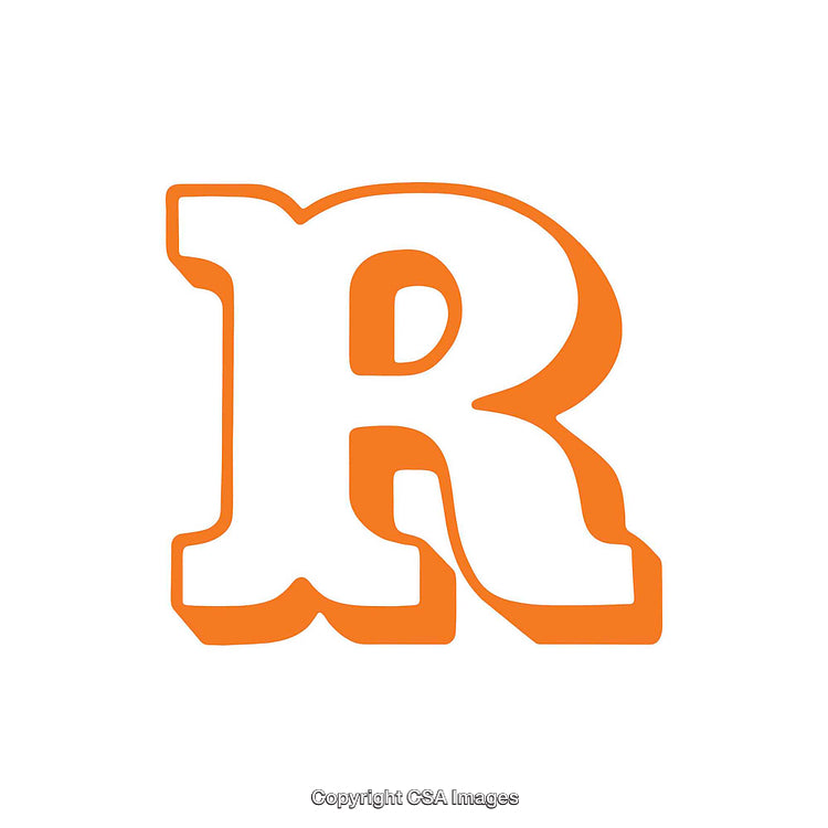 Stylized Bold Orange Letter R With White Accents on White Background