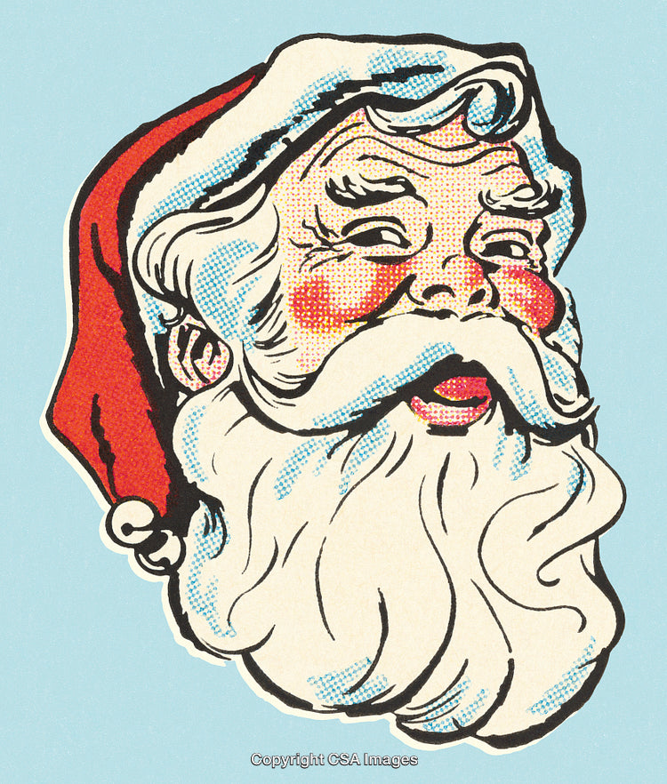 Vintage Comic Style Illustration of Santa Claus with Red Hat