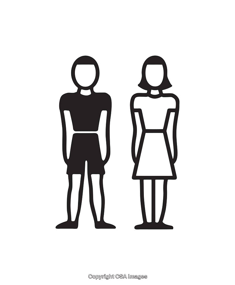 Simple Black and White Male and Female Figure Icons on White Background