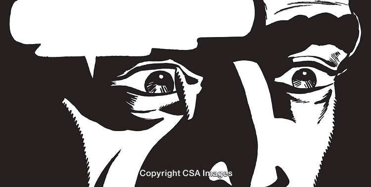 Close-Up Black and White Comic Art Featuring Eyes and Thought Bubble