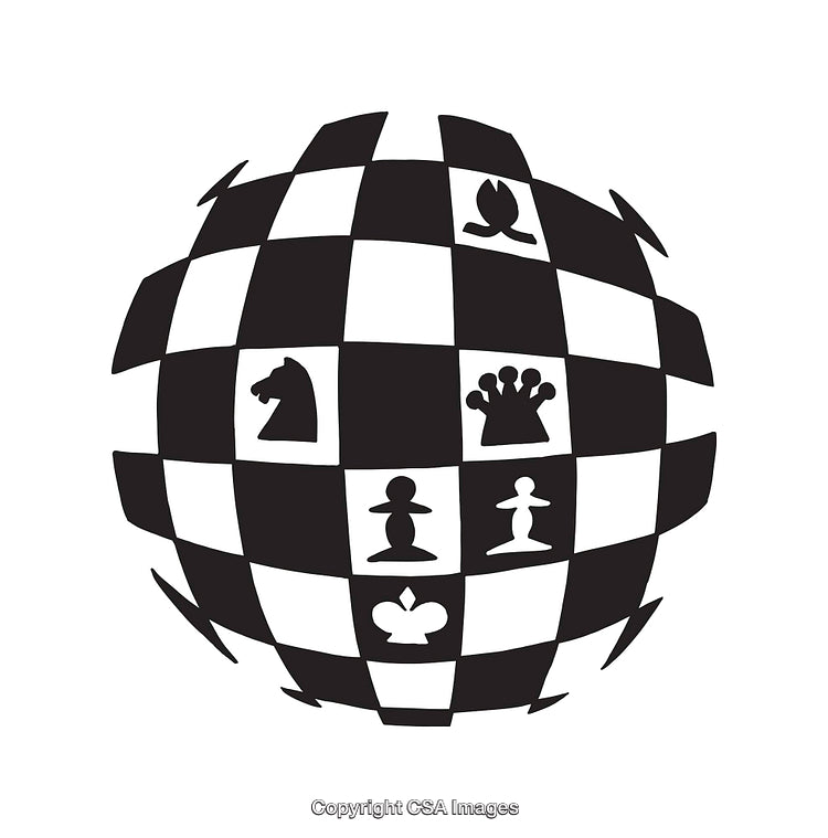 Chess Themed Globular Artwork with Modern Symbolic Black and White Design