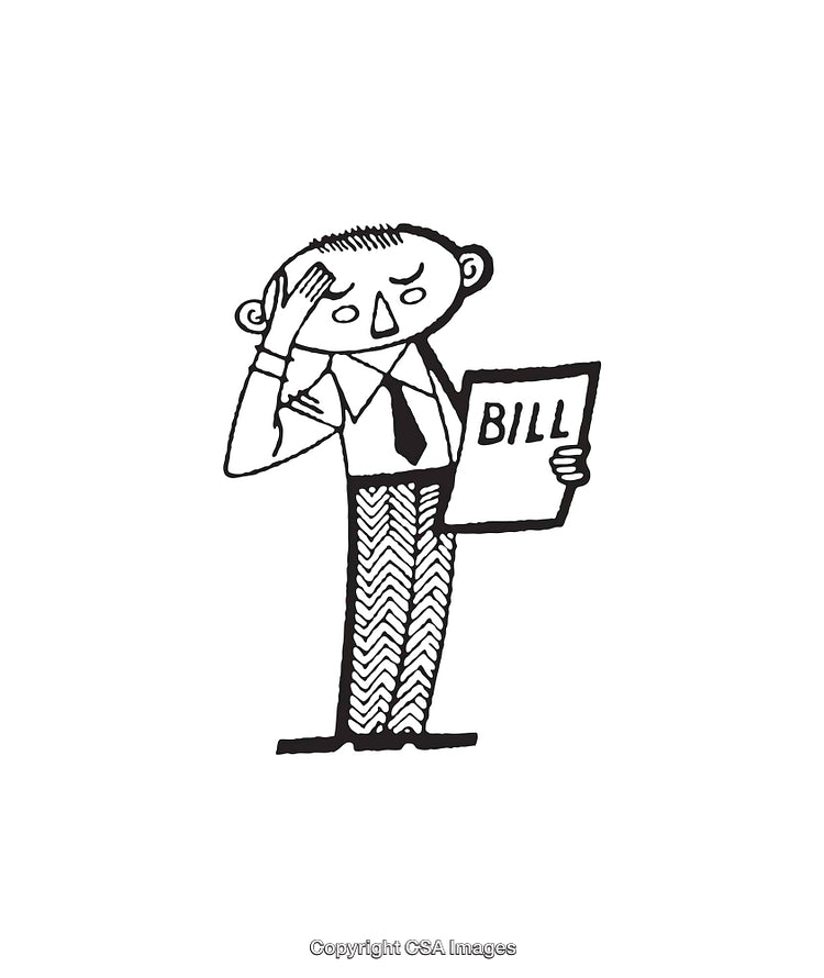 Black and White Line Art Illustration of a Man With Financial Concern
