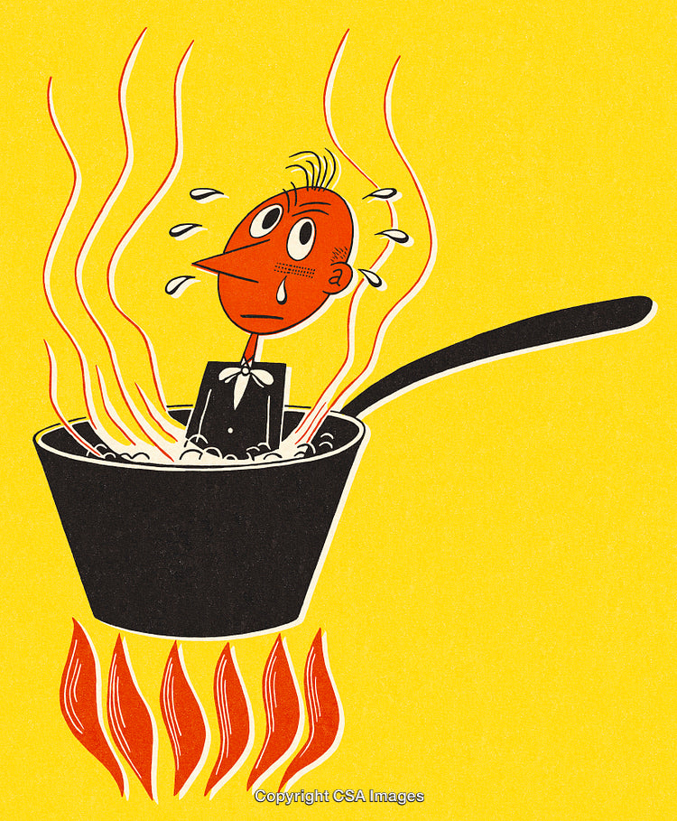 Cartoon Illustration of Stress Symbolized By A Man in a Boiling Pot